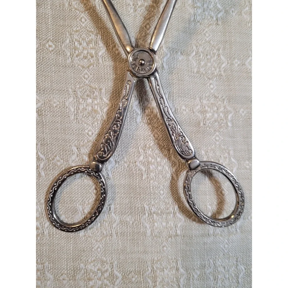 Antique‎ Victorian Silver Plated Cake Server Tongs with Ornate Engraving